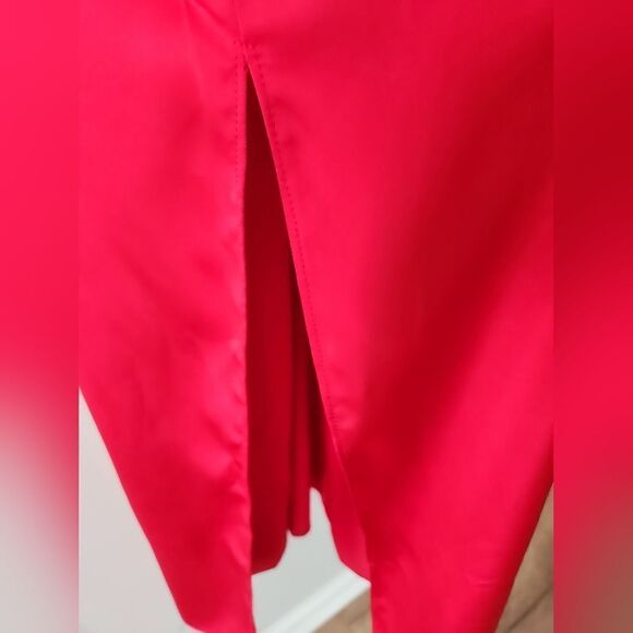 ZARA TIED SATIN EFFECT DRESS STRETCH NECK WITH SPAGHETTI STRAPS XS RED 39 INCH - Picture 5 of 5